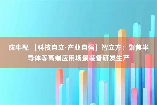 应牛配 【科技自立·产业自强】智立方：聚焦半导体等高端应用场景装备研发生产